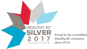 Emblem signifying Dobies Health Marketing’s silver certification as a Healthy KC Company