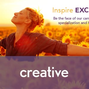 A cropped version of a respiratory care creative campaign image showing a woman in a sunflower field (text overlay: creative)